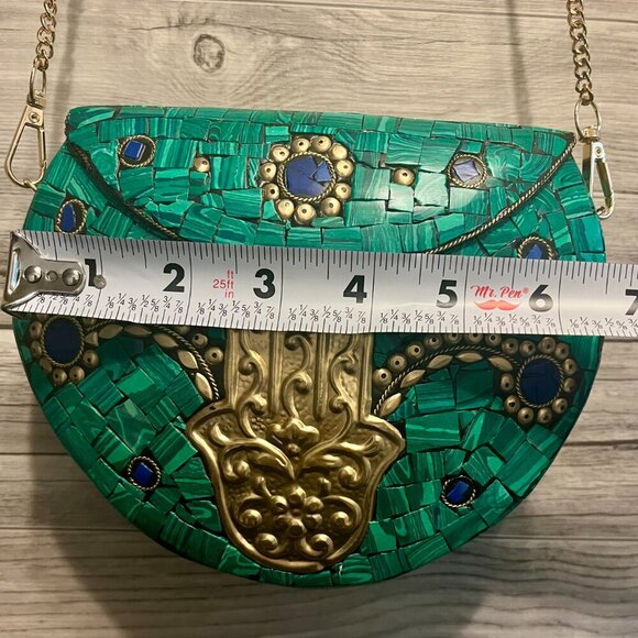 🎄NWOT, RAMLA Clutch Moroccan Purse Mosaic turquoise green Hamsa Hand. Boho Chic - Picture 8 of 15